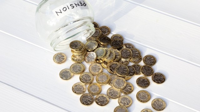 Article thumbnail: One pound coins spilling out of an upturned jar marked 'Pension' illustrating the withdrawal and spending of an entire pension leaving no resources.