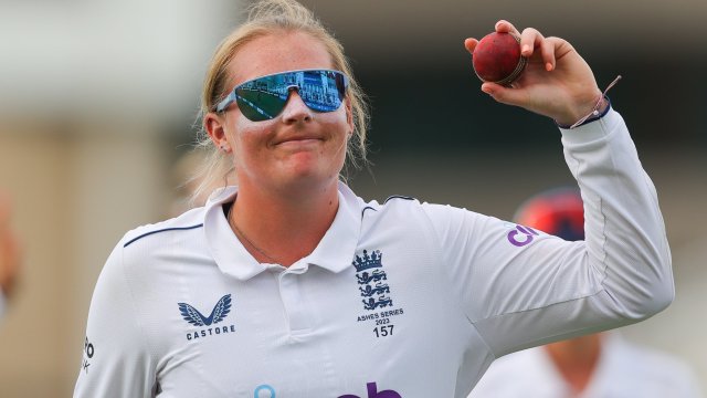 Article thumbnail: NOTTINGHAM, ENGLAND - JUNE 25: Sophie Ecclestone of England celebrates after taking five wickets in the second innings and a ten-wicket match during day four of the LV= Insurance Women's Ashes Test match between England and Australia at Trent Bridge on June 25, 2023 in Nottingham, England. (Photo by James Gill - Danehouse/Getty Images)