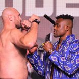 Article thumbnail: Boxing - Tyson Fury v Francis Ngannou - Press Conference - Riyadh, Saudi Arabia - October 26, 2023 Tyson Fury and Francis Ngannou face off during the press conference REUTERS/Ahmed Yosri