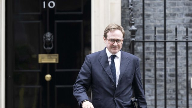 LONDON, UNITED KINGDOM - SEPTEMBER 12: Security Minister Tom Tugendhat leaves at Downing Street after attending the Weekly Cabinet Meeting in London, United Kingdom on September 12, 2023. (Photo by Raid Necati Aslm/Anadolu Agency via Getty Images)