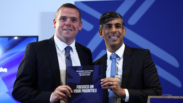 Article thumbnail: EDINBURGH, SCOTLAND - JUNE 24: Scottish Conservative leader Douglas Ross and British Prime Minister Rishi Sunak attend a Scotland's election campaign manifesto launch on June 24, 2024 in Edinburgh, Scotland. Outgoing Scottish Conservative leader Douglas Ross says "The Scottish Conservative manifesto has a laser-like focus on the real priorities of the Scottish public. (Photo by Jeff J Mitchell/Getty Images)