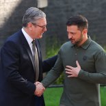 Article thumbnail: Ukraine's President Volodymyr Zelenskiy and British Prime Minister Keir Starmer meet outside Number 10 Downing Street in London, Britain July 19, 2024. REUTERS/Toby Melville