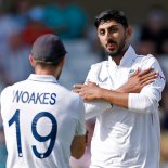 Article thumbnail: Cricket - Second Test - England v West Indies - Trent Bridge Cricket Ground, Nottingham, Britain - July 21, 2024 England's Shoaib Bashir celebrates with Chris Woakes after taking the wicket of West Indies' Alick Athanaze, caught out by Joe Root Action Images via Reuters/John Sibley