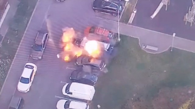 Article thumbnail: A moment of a car blast that reportedly injured an officer from Russia's GRU military intelligence is captured, in Moscow, Russia July 24, 2024 in this picture obtained by Reuters from a social media video. THIS IMAGE HAS BEEN SUPPLIED BY A THIRD PARTY. NO RESALES. NO ARCHIVES.