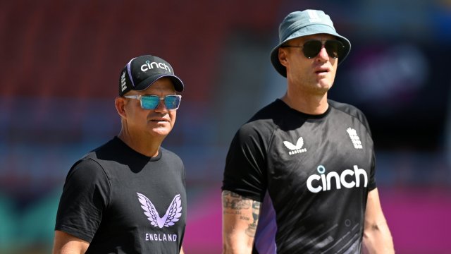 Article thumbnail: ANTIGUA, ANTIGUA AND BARBUDA - JUNE 12: England coaches Matthew Mott and Andrew Flintoff during a net session as part of the ICC Men's T20 Cricket World Cup West Indies & USA 2024 at Sir Vivian Richards Stadium on June 12, 2024 in Antigua, Antigua and Barbuda. (Photo by Gareth Copley/Getty Images)