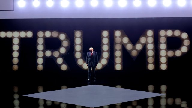 Former US President Donald Trump arrives to speak during the Republican National Convention (RNC) at the Fiserv Forum in Milwaukee, Wisconsin, US, on Thursday, July 18, 2024. The RNC chairman warned against complacency when his party concludes its official nominating jamboree this week with polls predicting ex-President Donald Trump prevailing over President Joe Biden in the November election. Photographer: Hannah Beier/Bloomberg via Getty Images