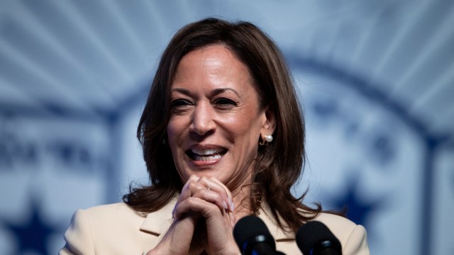 TOPSHOT - US Vice President and Democratic Presidential candidate Kamala Harris delivers the keynote speech at Zeta Phi Beta Sorority, Inc.'s Grand Boul?? event at the Indiana Convention Center in Indianapolis, Indiana, on July 24, 2024. (Photo by Brendan Smialowski / AFP) (Photo by BRENDAN SMIALOWSKI/AFP via Getty Images)