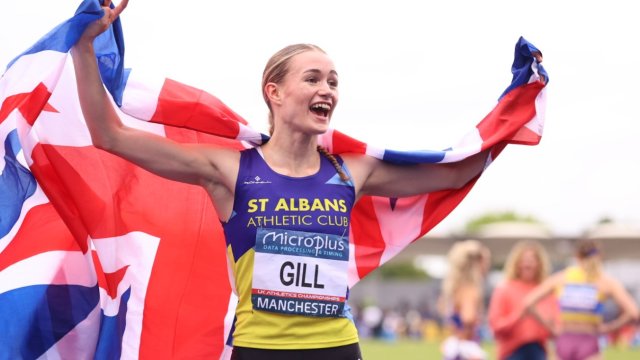 Article thumbnail: Phoebe Gill is winning the 800m final at 17 years old during the Microplus UK Athletics Championships at the Manchester Regional Arena in Manchester, England, on Sunday, June 30, 2024. (Photo by MI News/NurPhoto via Getty Images)