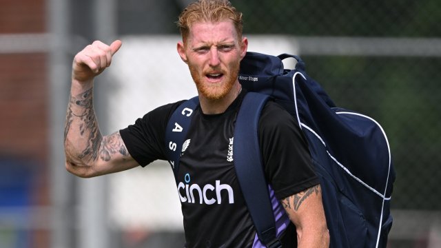 BIRMINGHAM, ENGLAND - JULY 25: England captain Ben Stokes reacts during nets ahead of the 3rd Test match between England and West Indies at Edgbaston on July 25, 2024 in Birmingham, England. (Photo by Stu Forster/Getty Images)