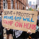 Article thumbnail: A Stand Up To Racism demonstration in Manchester after a police officer was suspended after a video which appeared to show a man being kicked as he lay on the floor (Photo: James Speakman/PA Wire)