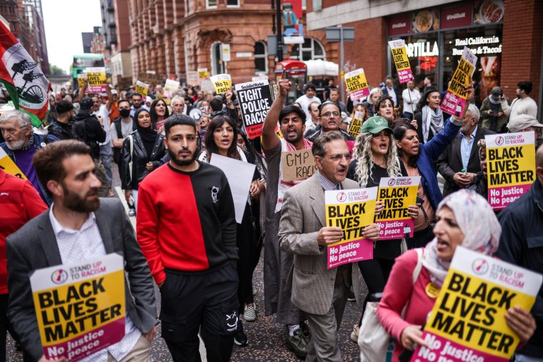 A Stand Up To Racism demonstration took place in Manchester (James Speakman/PA Wire)